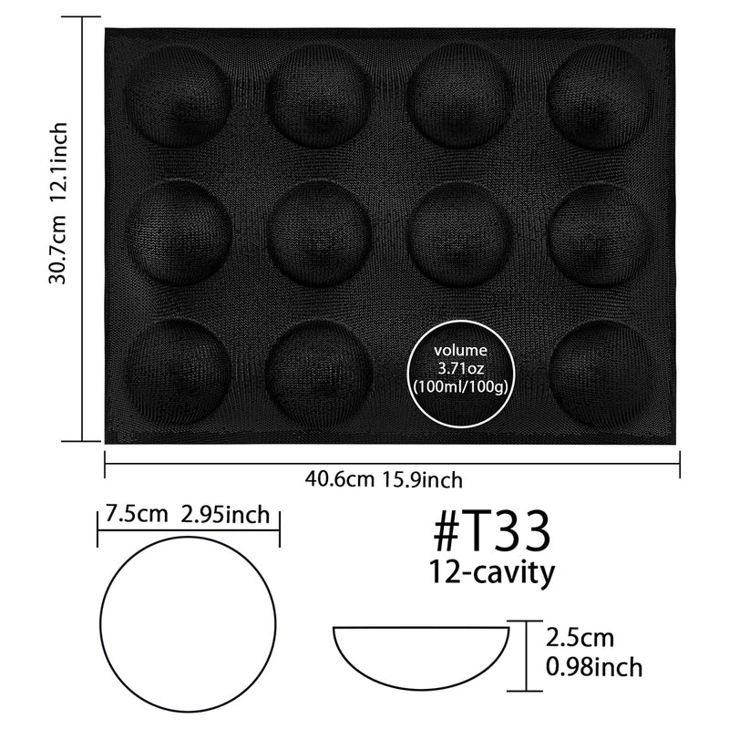 Dome Baking Pan Hamburger Bread Silicone Mold 12-Cavity Per Hole Diameter 75mm