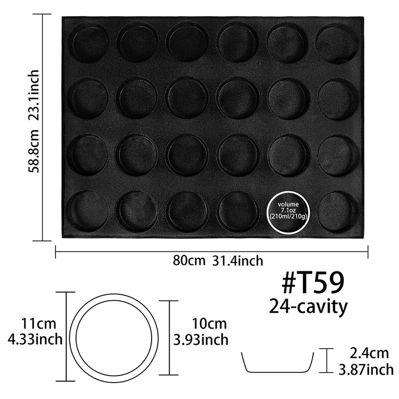 Bun Baking Pan Hamburger Bread Round Disc Mesh Silicone Mold 24-Loaf Taper Circle Shape