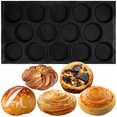 Bun Baking Pan Hamburger Bread Round Disc Mesh Silicone Mold 14-Loaf Taper Circle Shape