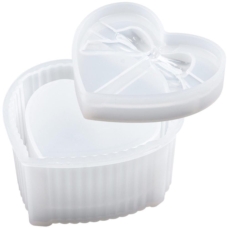 Trinket Box Resin Silicone Mold with Lid Fluted Heart, 6x3.1x1.7inch