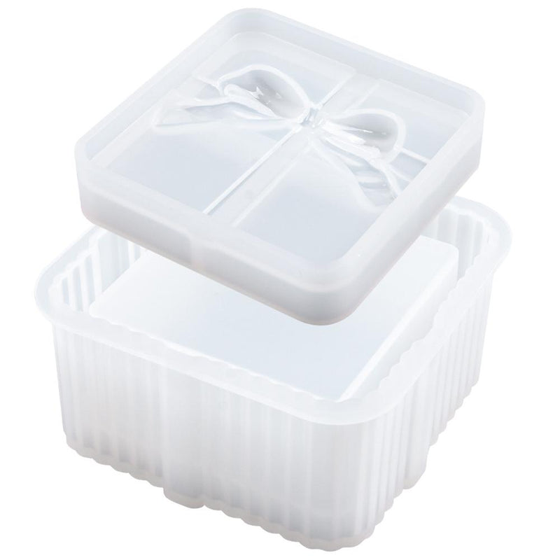 Trinket Box Resin Silicone Mold with Lid, Fluted Square 6x3.5x1.7inch