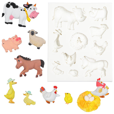 Barn Animals Fondant Silicone Mold Chicken|Duck|Sheep|Cow|Pig|Horse