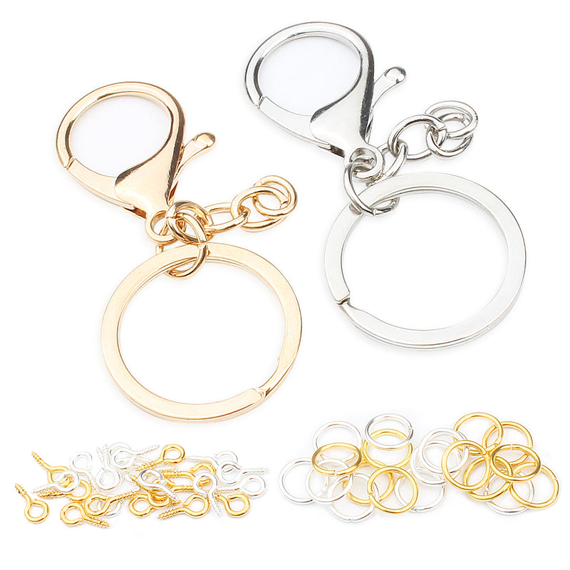 Lobster Clasps with Key Chain, Screw Eye Pins, Open Jump Ring 42-count