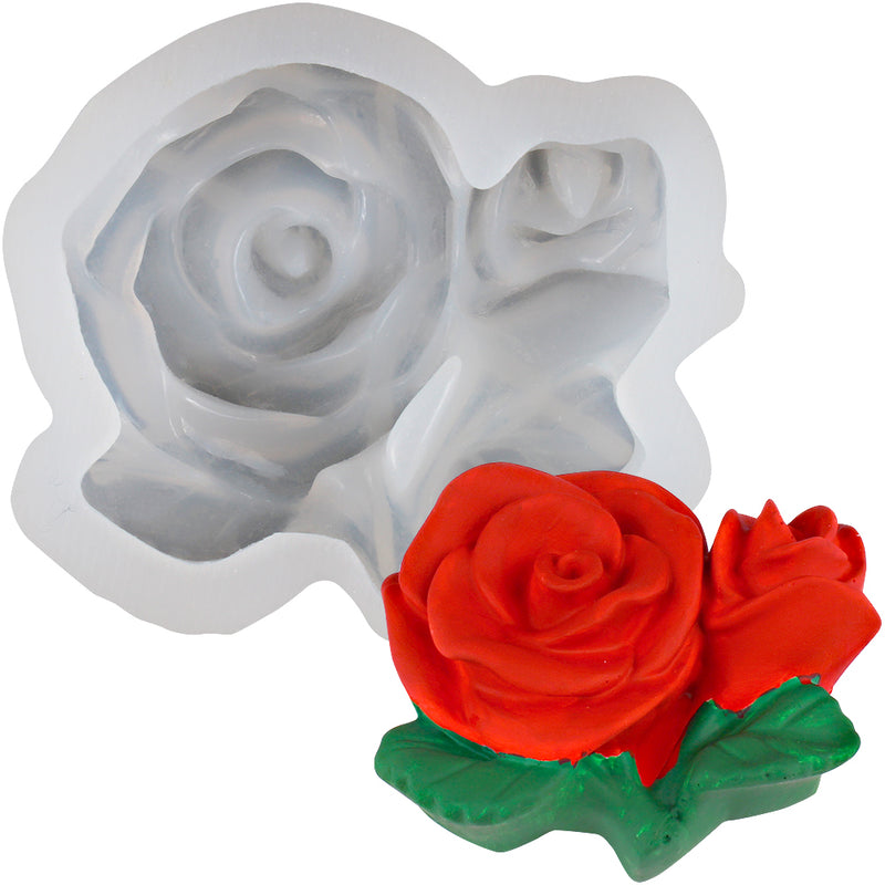 2 Rose with Leaves Silicone Mold