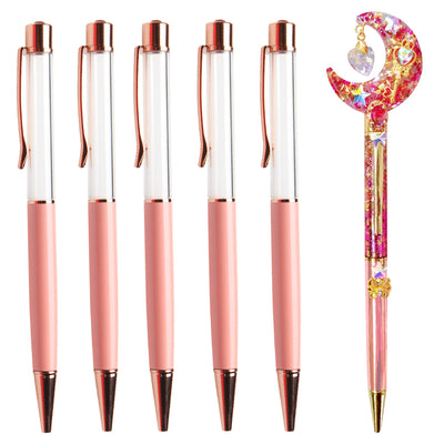 Empty Tube Floating Glitter Ballpoint Pens 5-count Pink|Rainbow