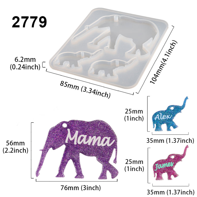 Elephant Tags Epoxy Resin Mold with Hole