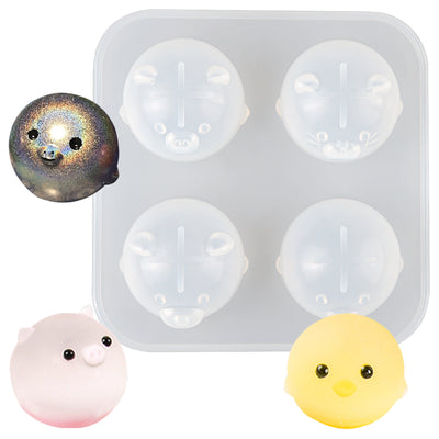 Animal Resin Silicone Mold 4-cavity Pig|Chicken|Cat