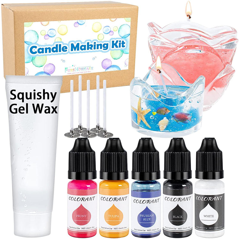 Candle Making Supplies Pack Squishy Gel Wax, Coloring Liquid Dye, Wicks