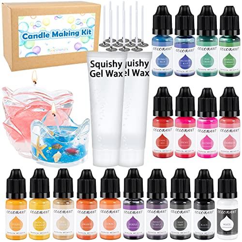 Candle Making Supplies Pack Squishy Gel Wax, Coloring Liquid Dye, Wicks