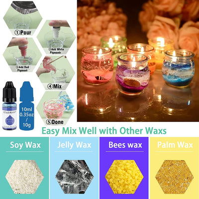 Candle Making Supplies Pack Squishy Gel Wax, Coloring Liquid Dye, Wicks