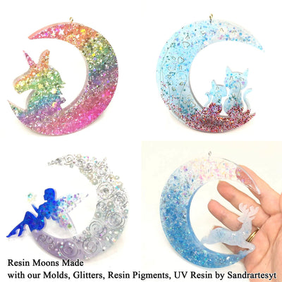 Crescent Moon Resin Silicone Molds Unicorn|Deer|Cats|Fairy 4-count Large 5.2inch