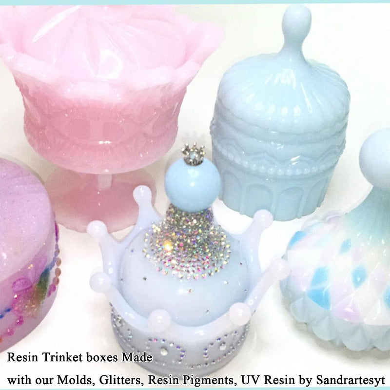 Trinket Box Epoxy Resin Silicone Molds with Lids Makeup Brush Storage Holder 4-Bundle Crown|Water Drop|Cylinder