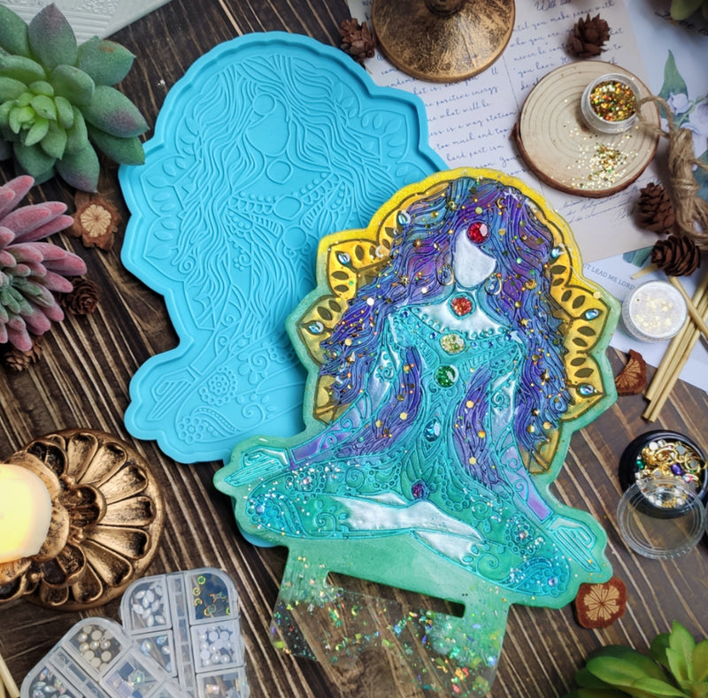Chakra Goddess Phone Stand Resin Silicone Mold 9.45x7.48inch