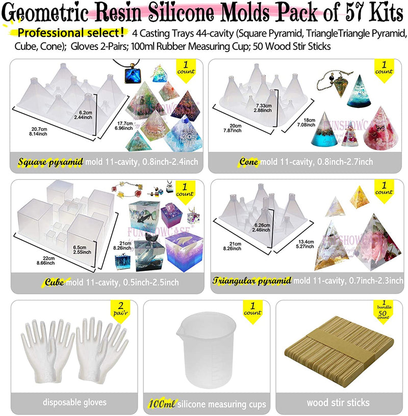 Pyramid Cone Cube Geometric Resin Casting Molds Set of 57-kit