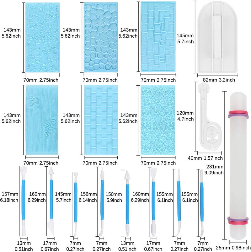Fondant Impression Mat & Sugarcraft Modelling Tools Set of 17-kit